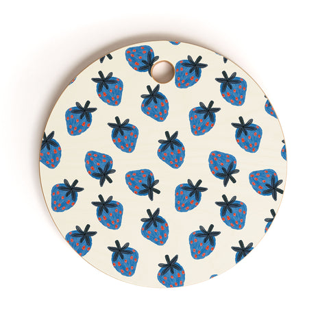 Alisa Galitsyna Blue Strawberries Cutting Board Round