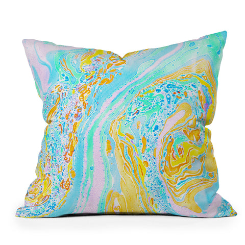 Amy Sia Marble Aqua Outdoor Throw Pillow