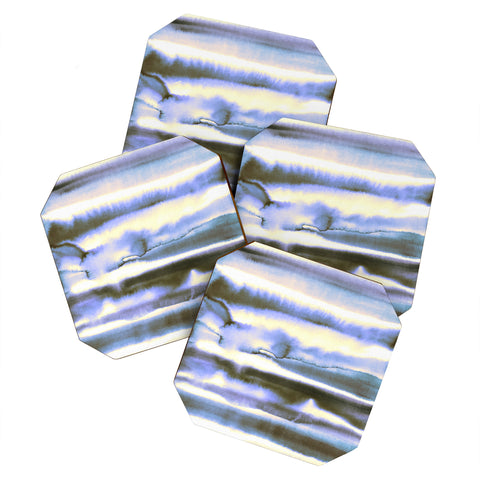 Amy Sia Watercolor Stripe Deep Blue Coaster Set