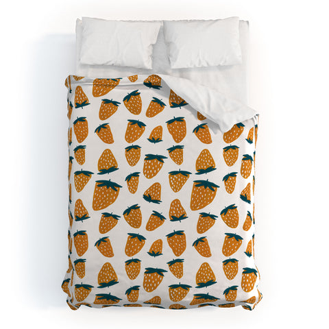 Angela Minca Organic orange strawberries Duvet Cover