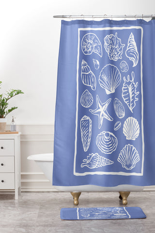 April Lane Art Blue Seashells Shower Curtain And Mat
