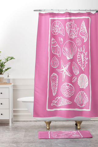 April Lane Art Pink Seashells Shower Curtain And Mat