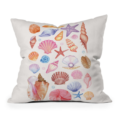 April Lane Art Watercolor Seashells Throw Pillow