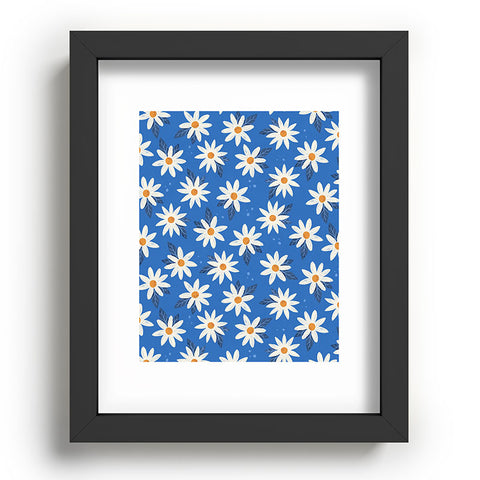 Avenie Boho Daisies Cobalt Blue Recessed Framing Rectangle