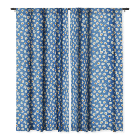 Avenie Boho Daisies Cobalt Blue Blackout Window Curtain