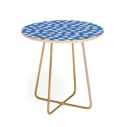 Avenie Boho Daisies Cobalt Blue Round Side Table