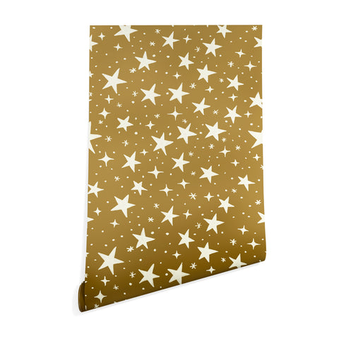 Avenie Christmas Stars Olive Green Wallpaper