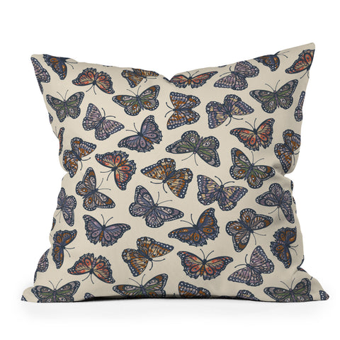 Avenie Countryside Butterflies Blue Outdoor Throw Pillow