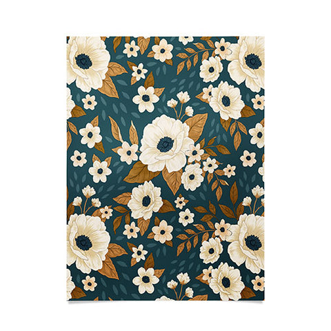 Avenie Delicate Blue and Gold Floral Poster