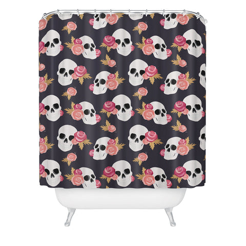 Avenie Gothic Floral Skulls Shower Curtain