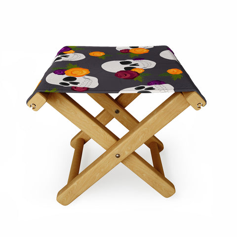 Avenie Halloween Floral Skulls Folding Stool