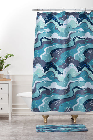 Avenie Land and Sky Ocean Surf Shower Curtain And Mat