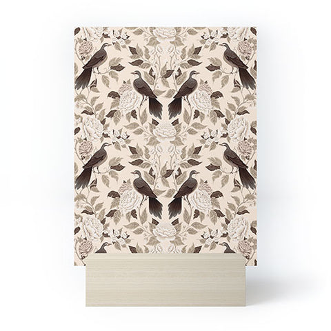 Avenie Neutral Bird Damask Mini Art Print