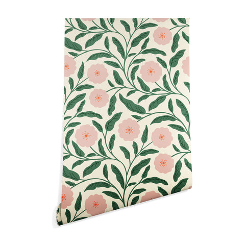 BlueLela Bold Pink Botanical Blooms Light Wallpaper