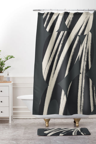 Bohomadic.Studio Abstract Shape with Black Line Shower Curtain And Mat