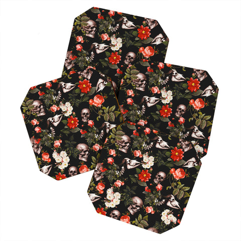 Burcu Korkmazyurek Floral and Skull Pattern Coaster Set