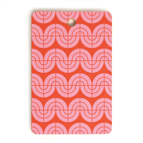 Camilla Foss Wavy Pattern Pink and Orange Cutting Board Rectangle