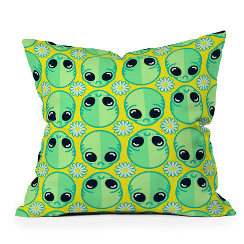 Chobopop Sad Alien And Daisy Pattern Outdoor Throw Pillow
