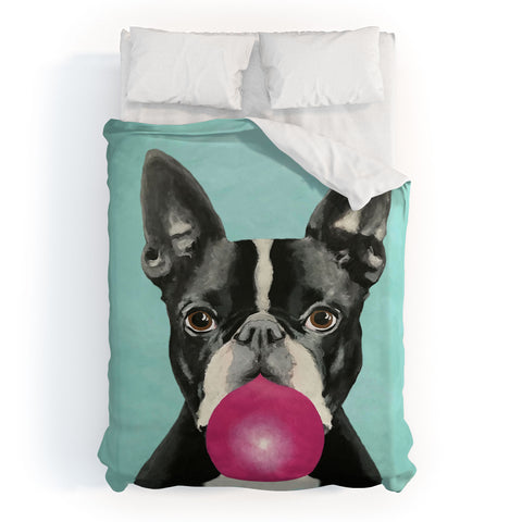Coco de Paris Boston Terrier blowing bubblegum Duvet Cover