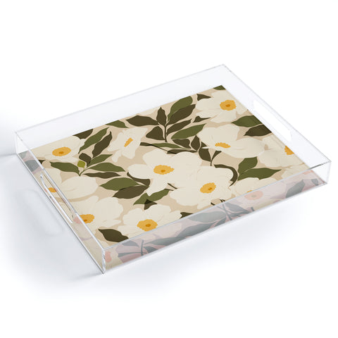Cuss Yeah Designs Abstract White Wild Roses Acrylic Tray