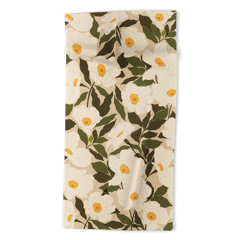 Cuss Yeah Designs Abstract White Wild Roses Beach Towel