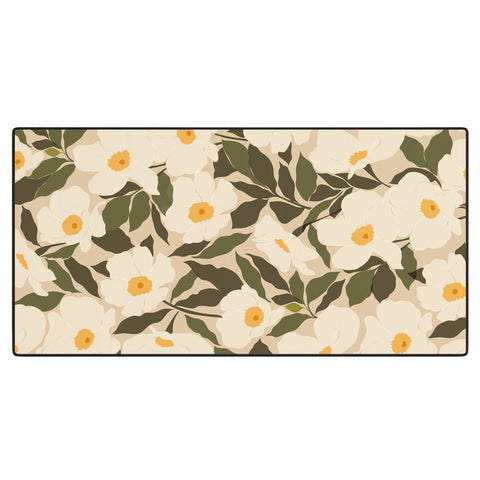Cuss Yeah Designs Abstract White Wild Roses Desk Mat