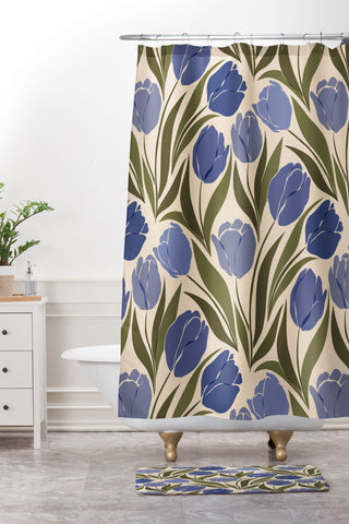 Cuss Yeah Designs Blue Tulip Field Shower Curtain And Mat