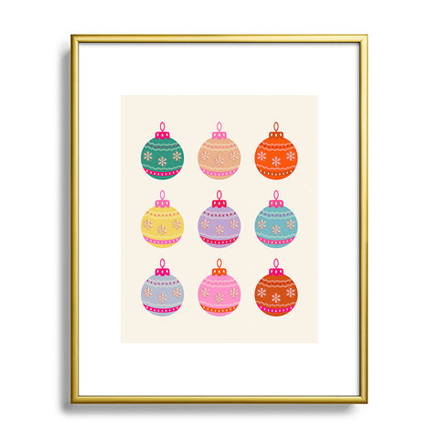 Daily Regina Designs Retro Colorful Christmas Baubles Metal Framed Art Print