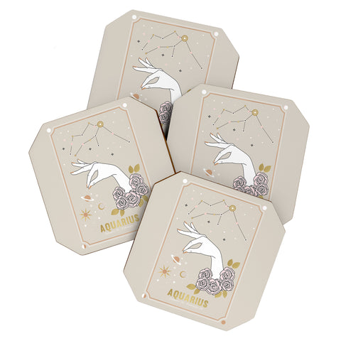 Emanuela Carratoni Aquarius Zodiac Sign Coaster Set