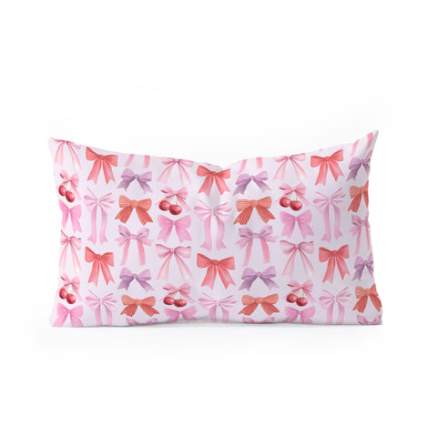 Emanuela Carratoni Coquette Bows and Cherries Oblong Throw Pillow