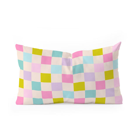 Emanuela Carratoni Pastel Checkered Theme Oblong Throw Pillow