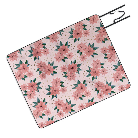 Emanuela Carratoni Poinsettia Theme Picnic Blanket