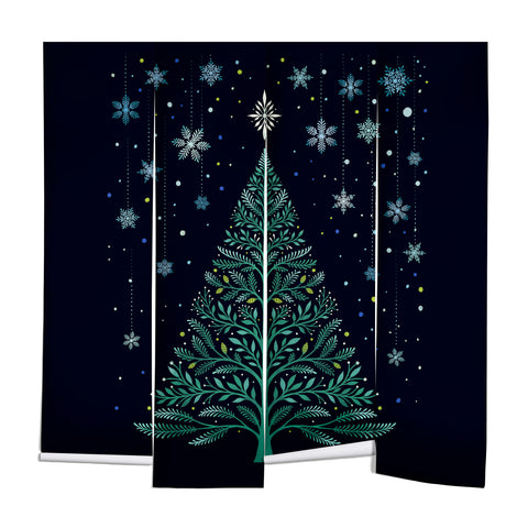 episodic drawing Christmas Night TreeSnowy Wall Mural