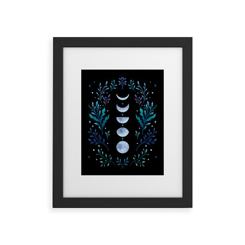 episodic drawing Moonlight Garden Blue Framed Art Print