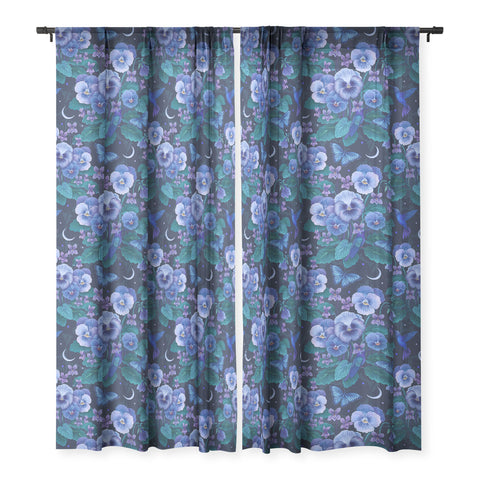 episodic drawing Violet February Flower Sheer Window Curtain