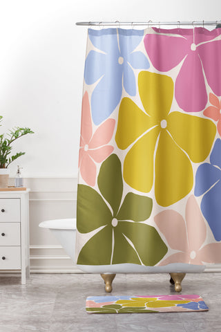 Gale Switzer Carefree Blooms Shower Curtain And Mat