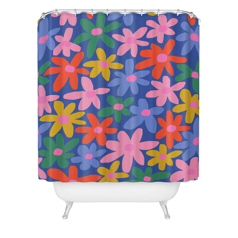 Gale Switzer Joyful Flowers blue Shower Curtain