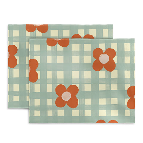 Gigi Rosado Blue and red floral check Placemat