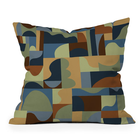 Gigi Rosado Geometric collage forest Throw Pillow