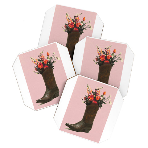 gnomeapple A Cowboy Boot With Spring Bouqet Coaster Set
