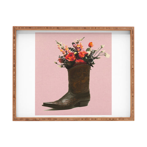 gnomeapple A Cowboy Boot With Spring Bouqet Rectangular Tray