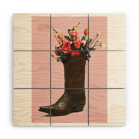 gnomeapple A Cowboy Boot With Spring Bouqet Wood Wall Mural