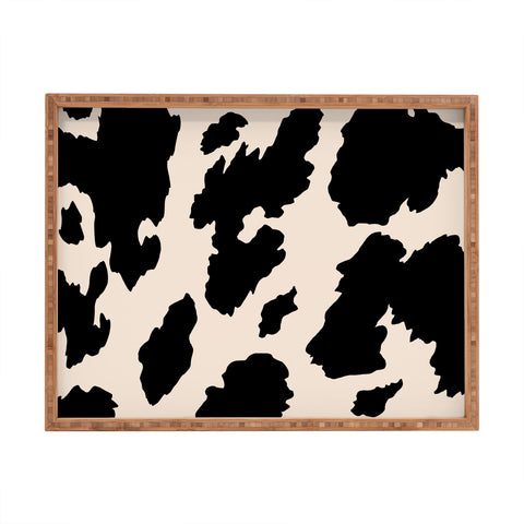 gnomeapple Cow Print Light Beige Black Rectangular Tray