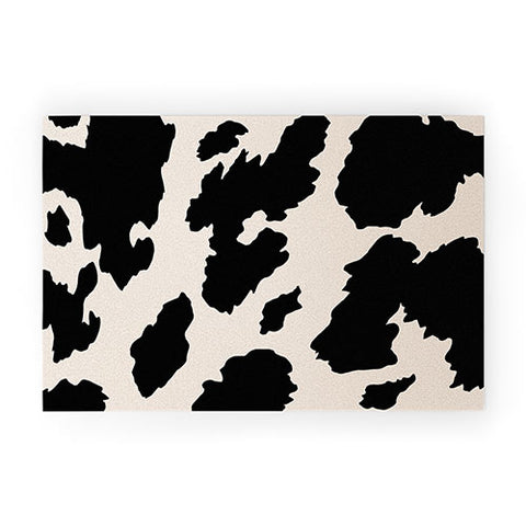 gnomeapple Cow Print Light Beige Black Welcome Mat
