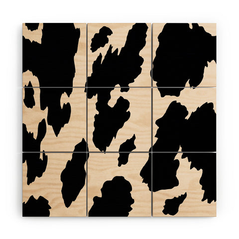 gnomeapple Cow Print Light Beige Black Wood Wall Mural