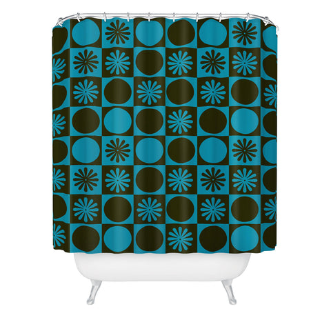 gnomeapple Retro Checkered Pattern Muted Shower Curtain