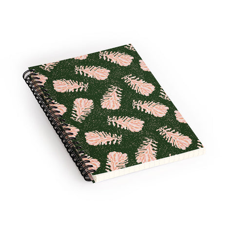 H Miller Ink Illustration Dancing Pinecones Forest Green Spiral Notebook