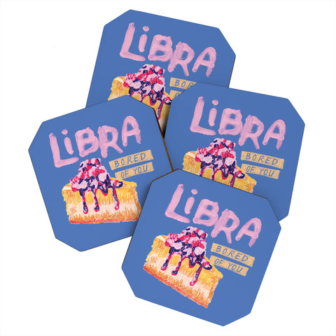 H Miller Ink Illustration Libra Sign in Warm Blue Coaster Set