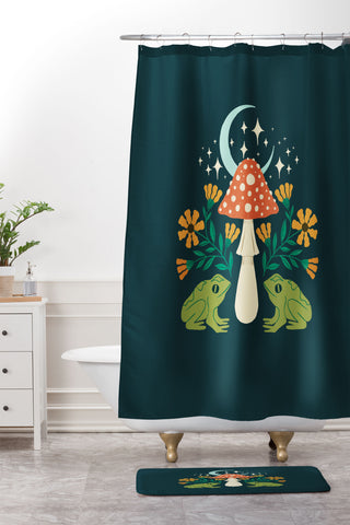 haleyum Moonlight frogs and mushrooms Shower Curtain And Mat