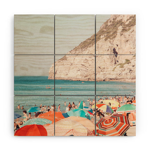 Ingrid Beddoes Beach Colorful Sun Umbrellas Wood Wall Mural